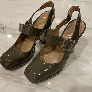 Sam Edelman Jildie Mary Jane Sling Back heels, olive green color as shown, sz 6